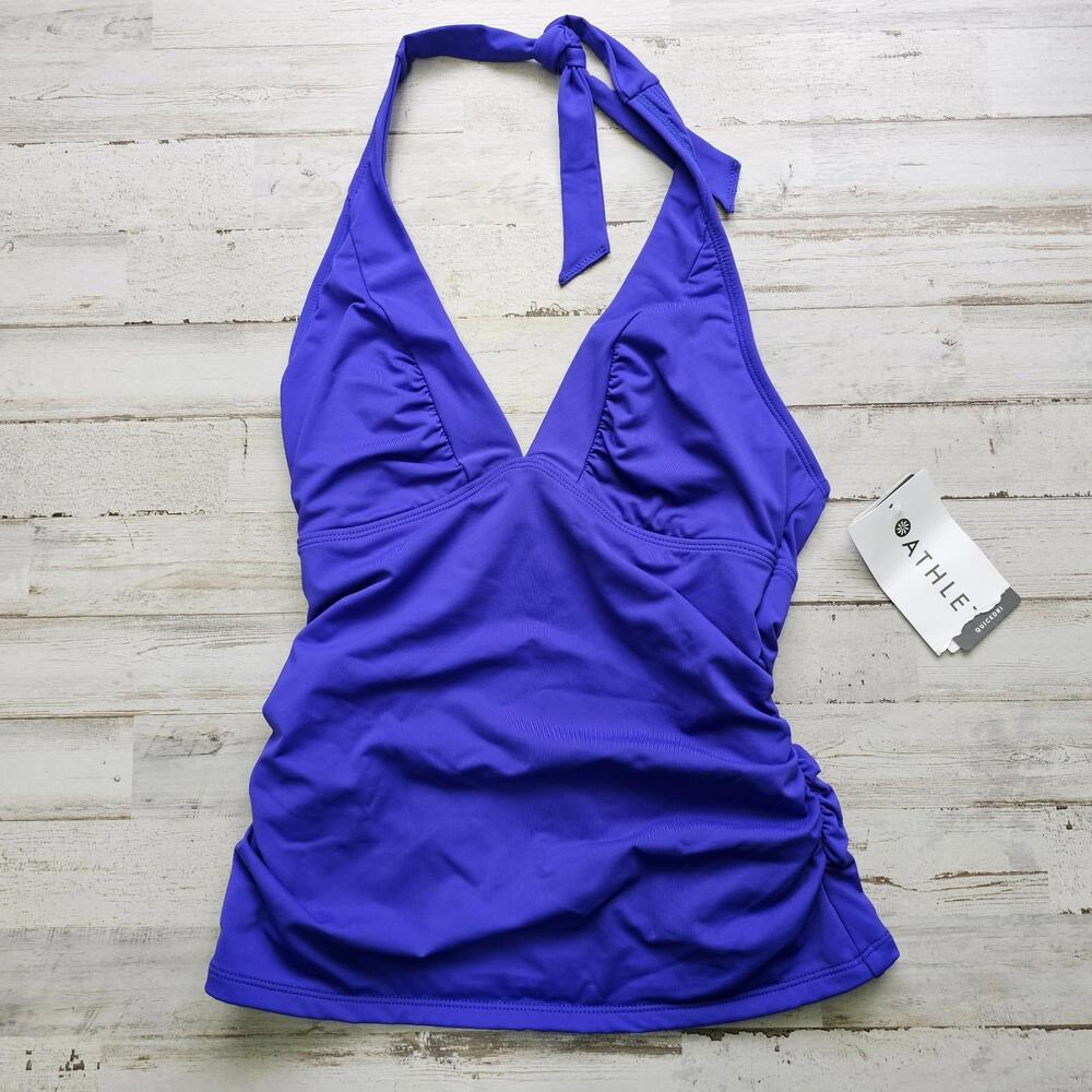NWT ATHLETA Shirrendipity Halter Tankini Top Size XXS Removeable Cups UPF 50+